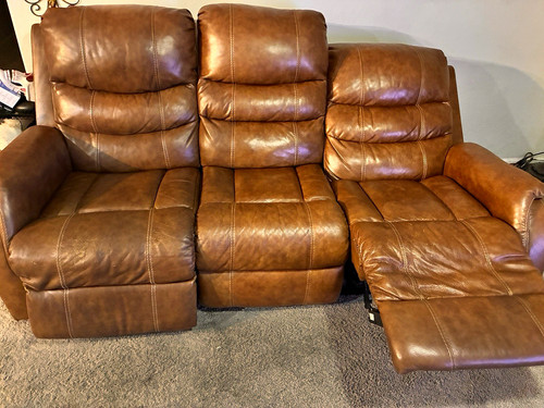 Brown leather seat reclining - 3-seat,