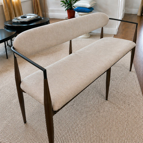 Mid century beige upholstered - mid-century,